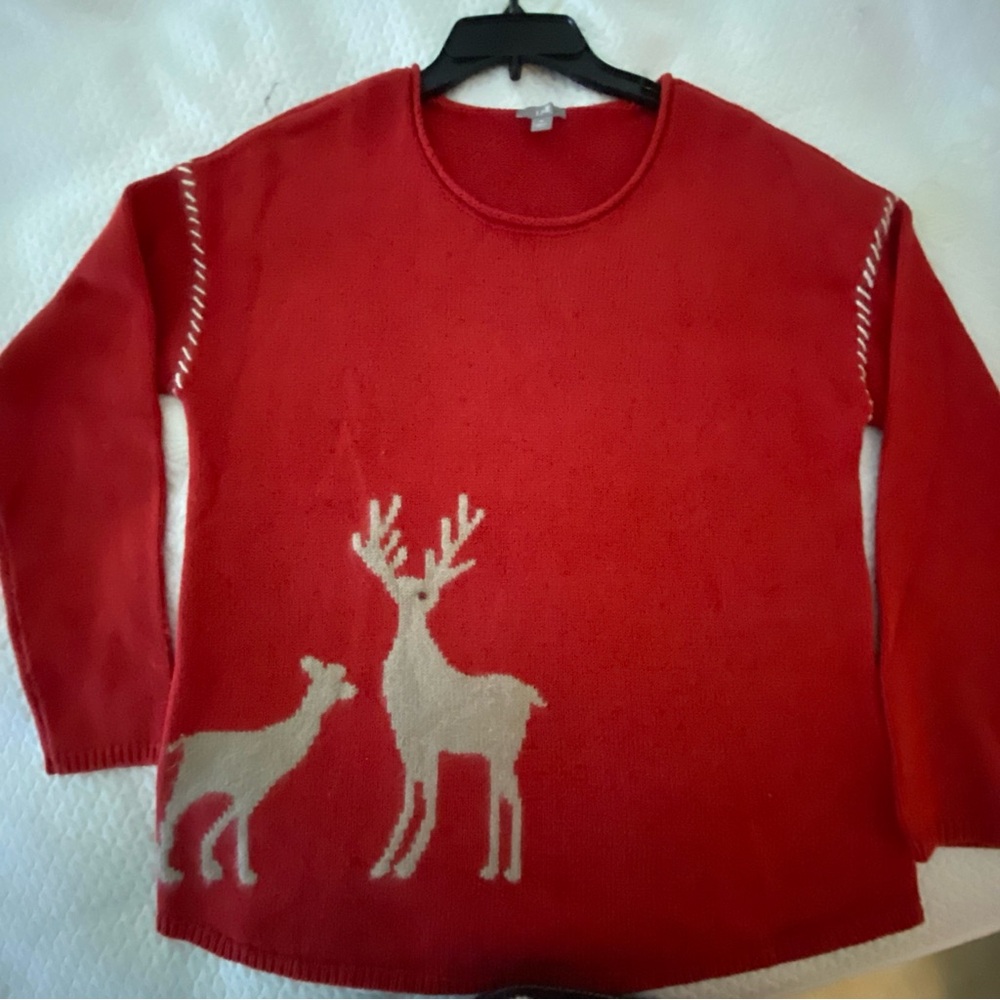 J. Jill Red Sweater with Reindeer Design